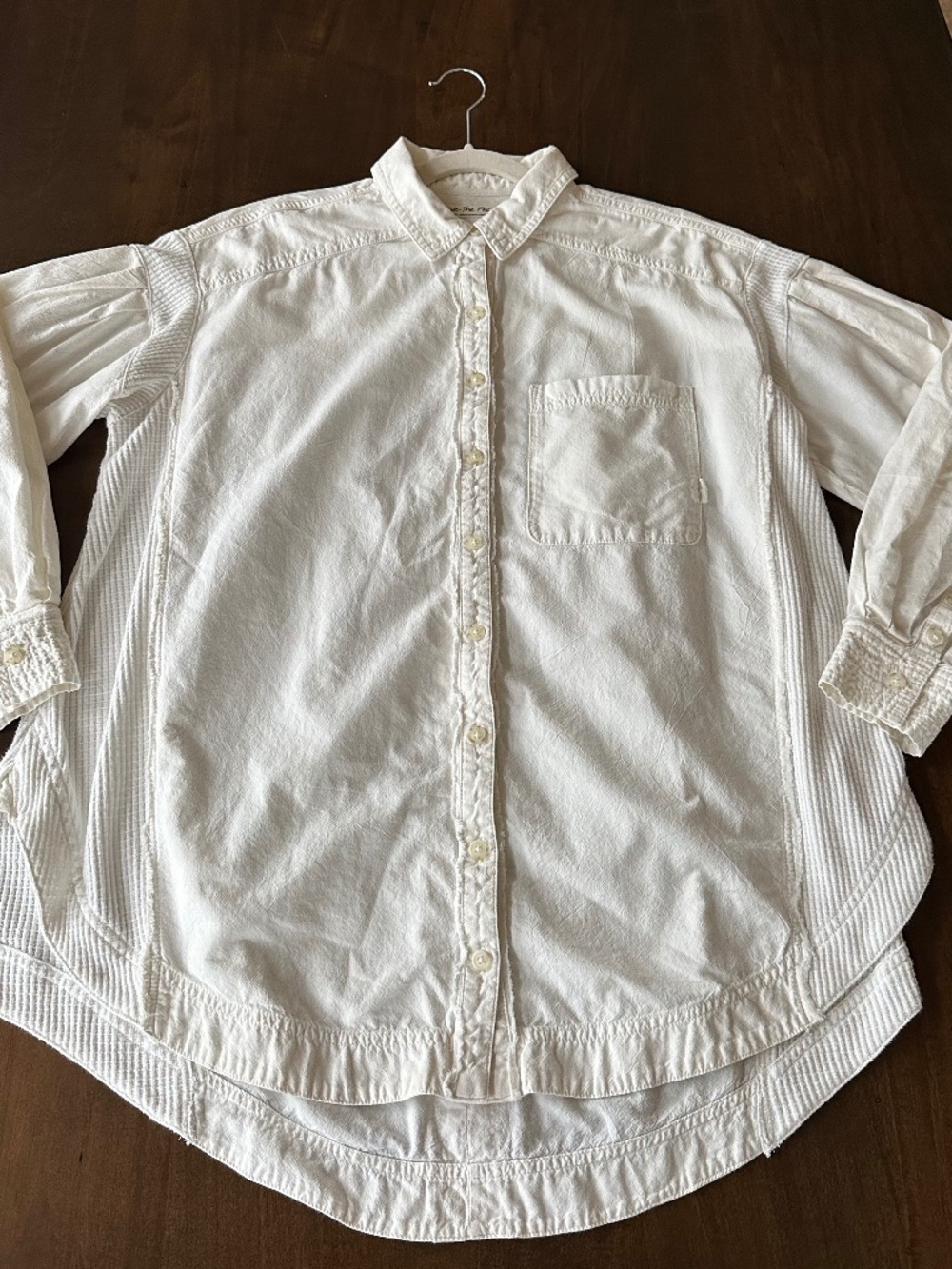 Free People Cool & Clean Button Down Solid Shirt Waffle Tunic Oversized S White